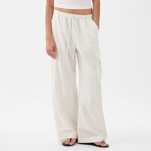 Gap Linen-Cotton Cargo Pull On Wide Leg Pants Size Large White